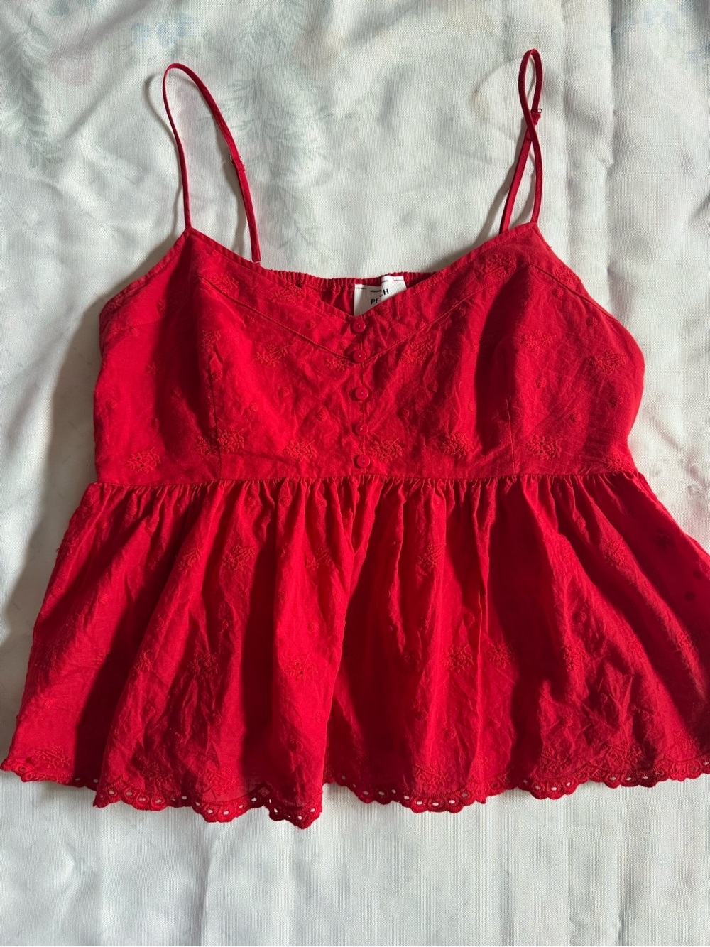 Women’s Red Eyelet Babydoll Cami with Spaghetti Straps